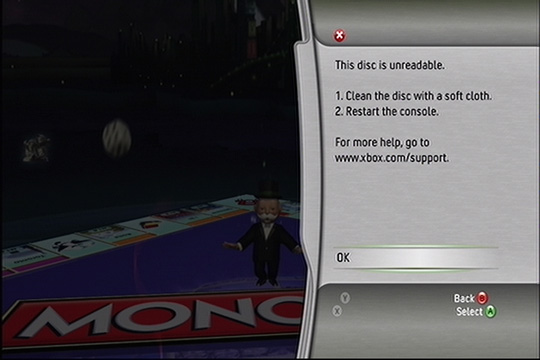 Monopoly Xbox 360 disc unreadable