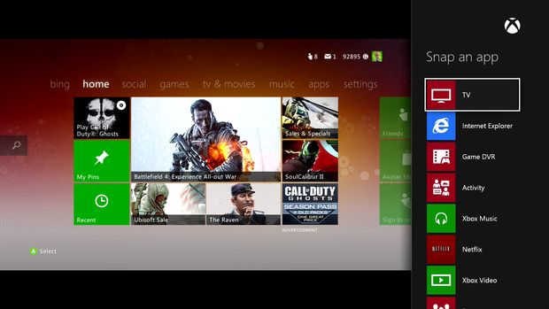 Billedet viser at man kan køre Xbox 360 over HDMI-in på Xbox One
